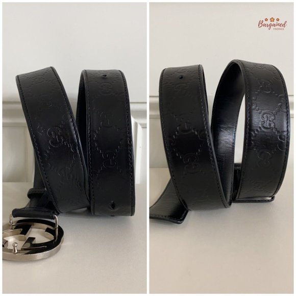 Authentic Gucci Black Guccissima Leather Silver Interlocking G Buckle 100/40 - Picture 8 of 13